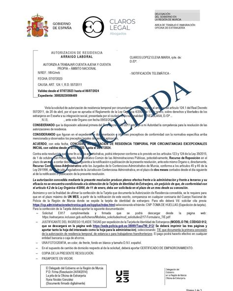 Concedida Nueva Autorizacion De Residencia Temporal Por Arraigo