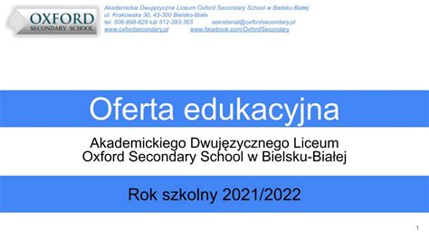 Oferta Edukacyjna Na Rok Szkolny Akademickie Dwuj Zyczne