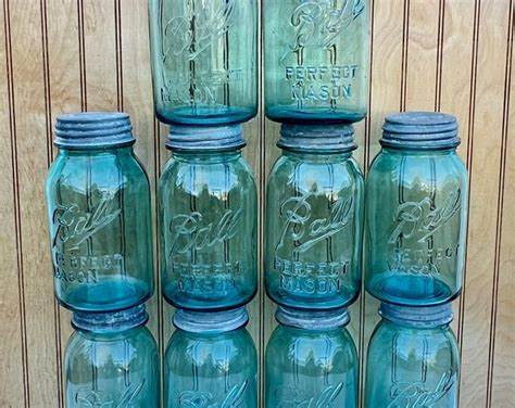 Antique One Blue Ball Quart Glass Perfect Mason Jar W Zinc Lid For Canning Or Storage Barn