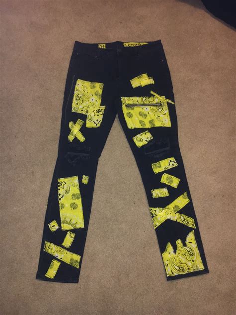 Custom Custom Patchwork Bandana Jeans “Black and Yellow” | Grailed