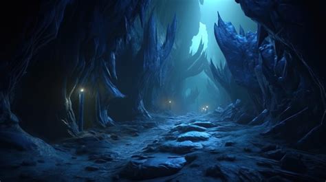 Premium Photo | Illustration of blue glowing cave fantasy background