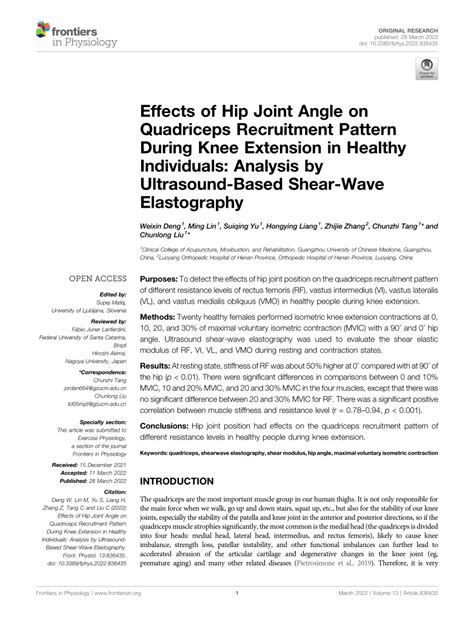 PDF Effects Of Hip Joint Angle On Quadriceps Recruitment Pattern