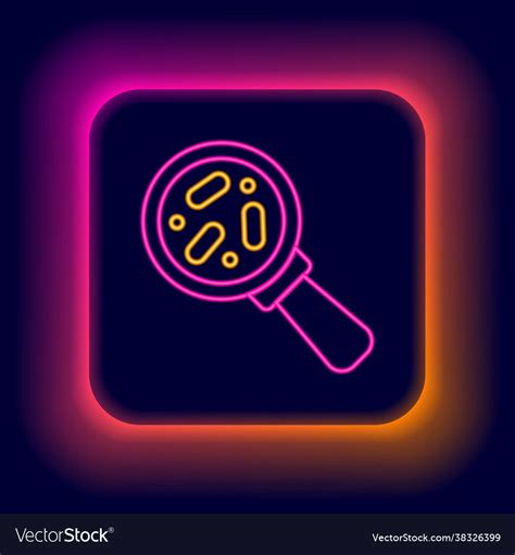 Glowing Neon Line Microorganisms Under Magnifier Vector Image