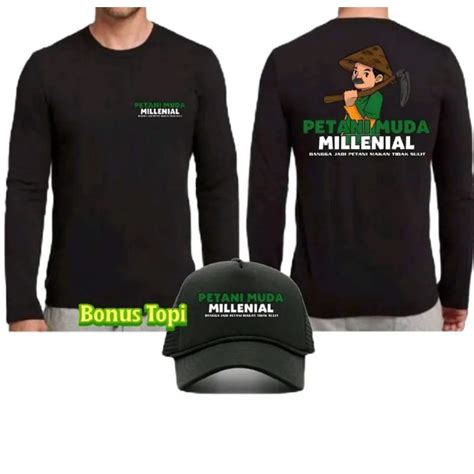 Jual KAOS LENGAN PANJANG PETANI MILENIAL BAWA PACUL CORAK HIJAU BONUS ...
