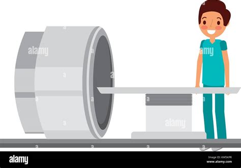 Tomography Scanner Machine With Medical Professional Vector