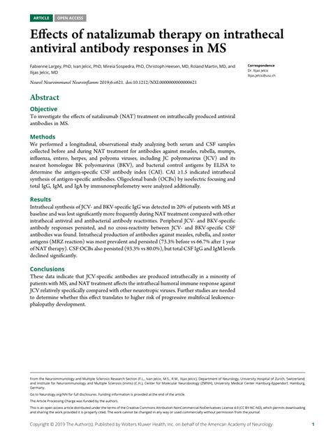 (PDF) Effects of natalizumab therapy on intrathecal antiviral antibody ...