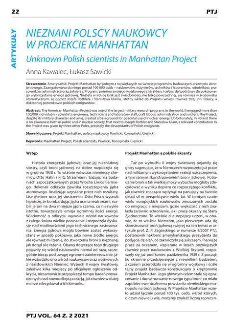 Pdf Nieznani Polscy Naukowcy W Projekcie Manhattan Unknown Polish