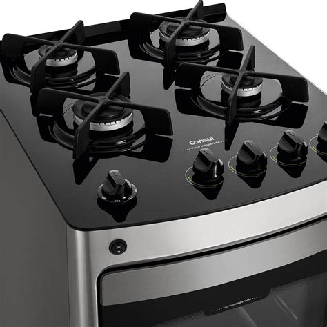 Fogão Piso Consul 4 Bocas CFO4V Mesa de Vidro Inox Bivolt Stove Top