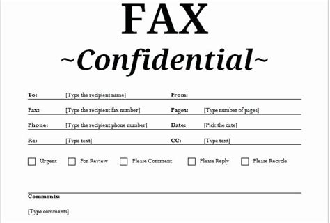 Fax Cover Sheet Confidential Example Document Template