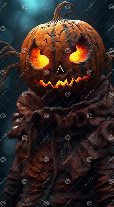 Halloween Pumpkin Head Character In Raggedy Fantasy Horror Concept