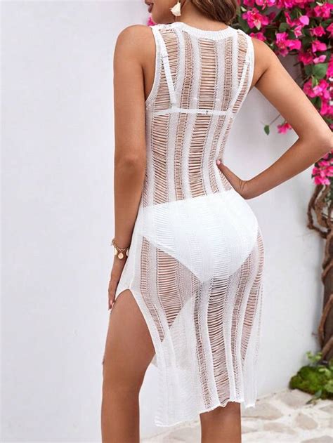 Hollow Out Slit Thigh Cover Up Dress Without Bikini Set Shein Usa