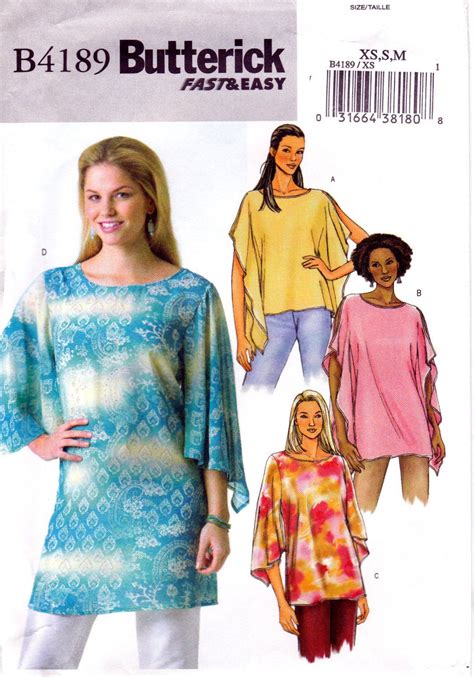 Butterick B4189 4189 Misses Pullover Tops Loose Fitting Fast And Easy