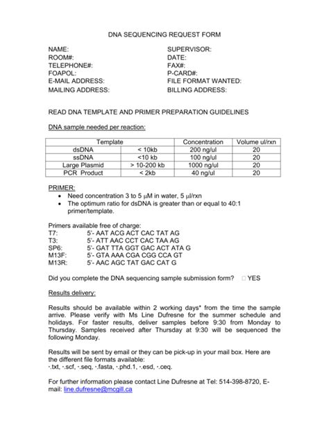 Dna Sequencing Request Form