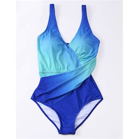 Damen Ein Stück Monokini Badeanzug Batik Blau Rote Übergrössen Bademode