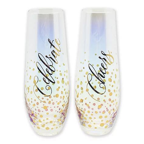 Cheers Celebrate Stemless Champagne Flutes in Gold Luster (Set of 2 ...