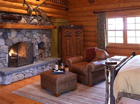 Romantic Log Cabin Stone Fireplace