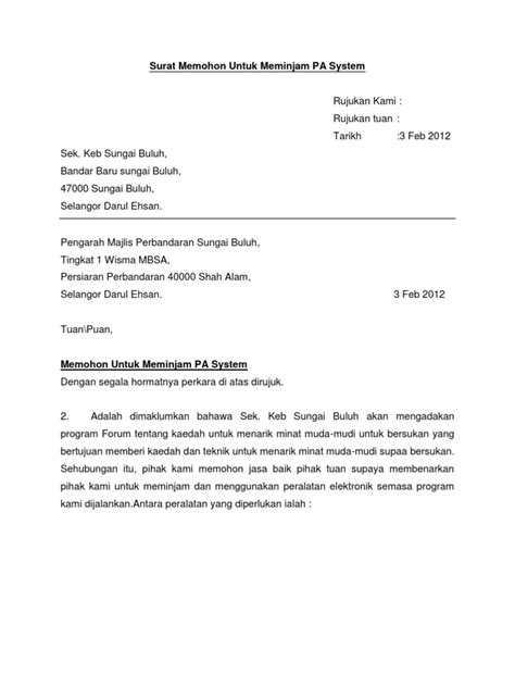 Contoh Surat Untuk Majlis Daerah