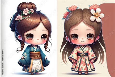 Cute Anime Chibi Japanese Girl Stock Illustration | Adobe Stock