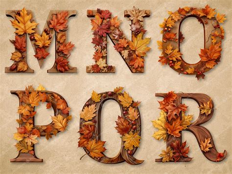 Fall Autumn Alphabet Clipart Bundle, Autumn Leaves Typography, Full ...