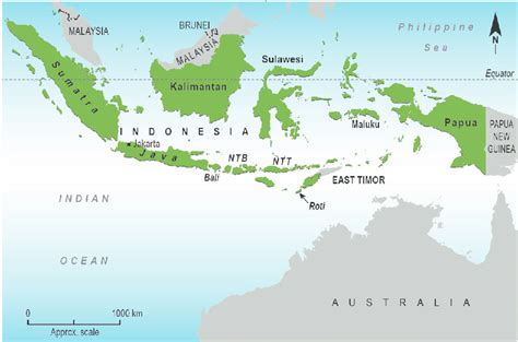 Map of Indonesia and neighbouring countries, with location of Roti ...