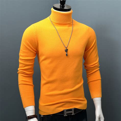 Solid Color Cashmere Sweater Turtleneck Sweater Mens Slim Winter Pullover Youth Plus Warm Top