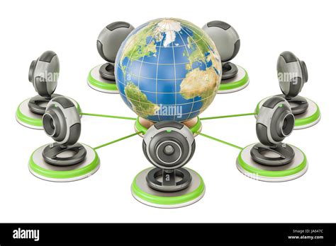 Global Communication Concept Earth Globe With Webcams 3D Rendering