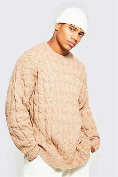 Oversized Cable Brushed Yarn Knitted Jumper Boohoo