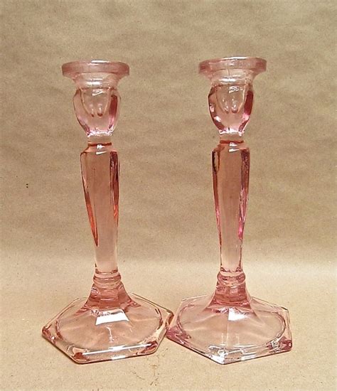 Pair Of Elegant Pink Glass Candle Holders