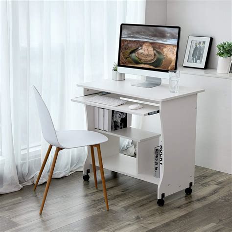 Scrivania Pc Kiara Con Ruote Ripiano Estraibile 80x48x76cm Bianco