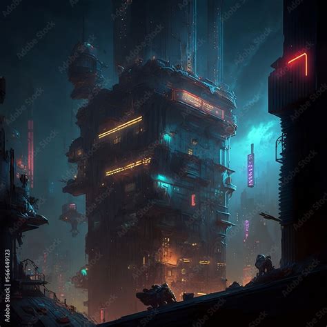 Cyberpunk Post Apocalyptic City Building Stock Illustration Adobe Stock