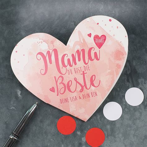 Herzkarte "Mama Du bist die Beste" mit Wunschtext