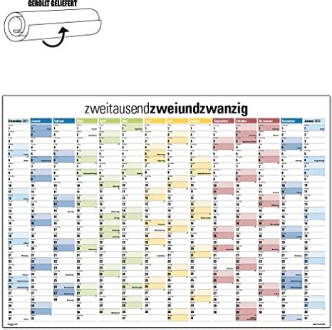 DIN A1 Jahresplaner Wandplaner Wandkalender 2022 14 Monate Gerollt