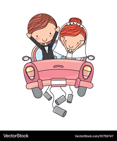 Just Married Couple Car Isolated Royalty Free Vector Image