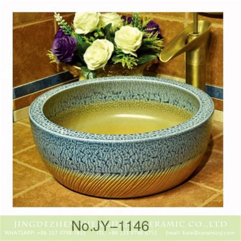 Waterlily Design White Yellow Ceramic Bathroom Sink China Jingdezhen