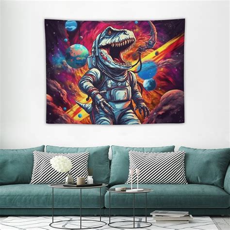 Comio Funny Space Astronaut Dinosaur Tapestry Blacklight Trippy Galaxy