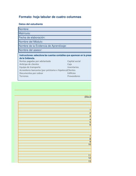 Machote Tarea Balance General Formato Hoja Tabular De Cuatro