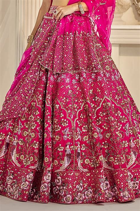 Cherry Pink Raw Silk Sequins Embroidered Bridal Lehenga Set By Rachit Khanna At Pernia S Pop Up