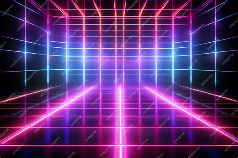 Premium Ai Image Glowing Neon Gridlines Themed Backdrop 80s Retro