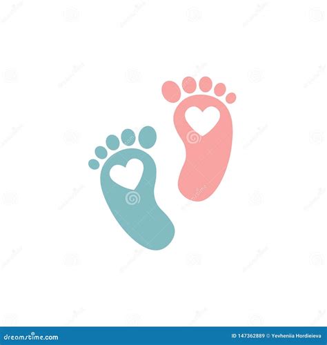 Twin Baby Girl And Boy Feet Prints Arrival Greeting Card With Hearts. Vector Illustration On ...