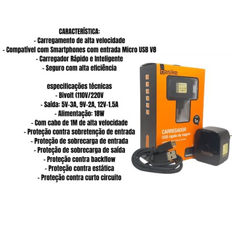 Carregador Completo V8 Turbo Ultra Rápido Quick Charge 3 0