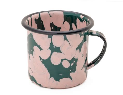 Taza De Mesa De Peltre Verde Con Manchas Rosas Y Borde Negro Pppeltre