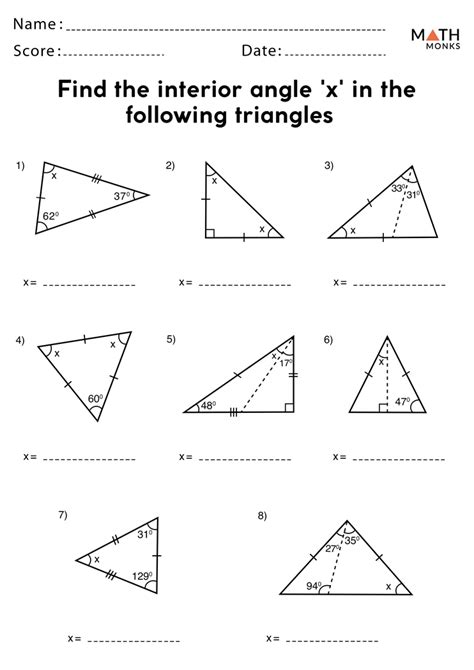 Angles In A Triangle Worksheets Math Monks