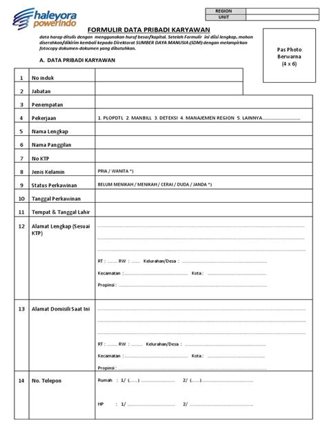 Formulir Data Karyawan Biodata Pdf