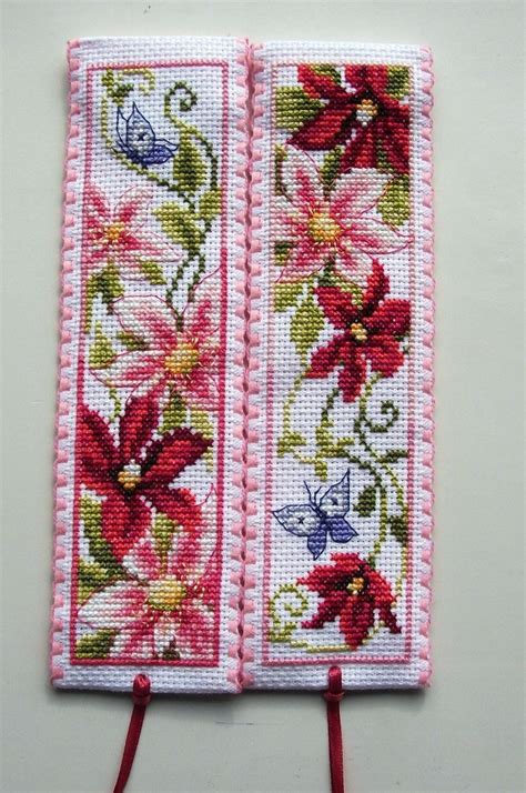 Cross Stitch Bookmarks Red Pink Flowers Vervaco Cross Stitch