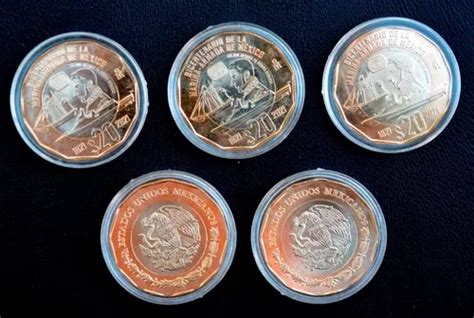 Lote 5 Monedas 20 Pesos Bicentenario Marina Armada Mex 2021 Envío gratis