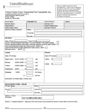 Fillable Online Caterpillar Routine Vision Claim Form Myuhc Fax