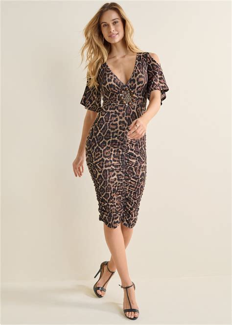 Cold-Shoulder Bodycon Dress - Brown & Black – Venus Fashion