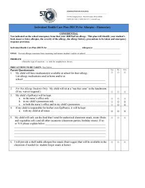 Fillable Online D57 Allergy IHCP Elementary Form D57 Org Fax Email