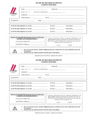 Fillable Online Clubleo FICHE DE RENSEIGNEMENTS Bclubleobbnetb Fax