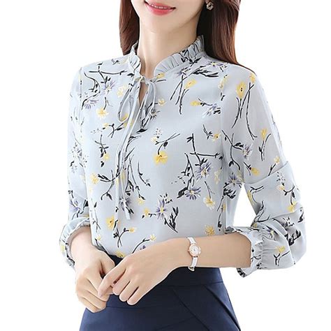 Floral Tops Blouses Women Long Sleeve Shirts Chiffon Blouse Shopee